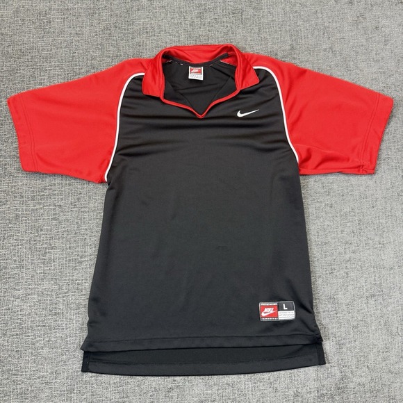 Vintage Nike Team‎ Sports Shirt Polo Men's Large Black Red V Neck Logo 90's - Picture 1 of 8